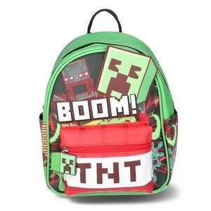 Minecraft Creeper TNT BOOM Mini Backpack Faux Leather Gaming Bag Green NEW!